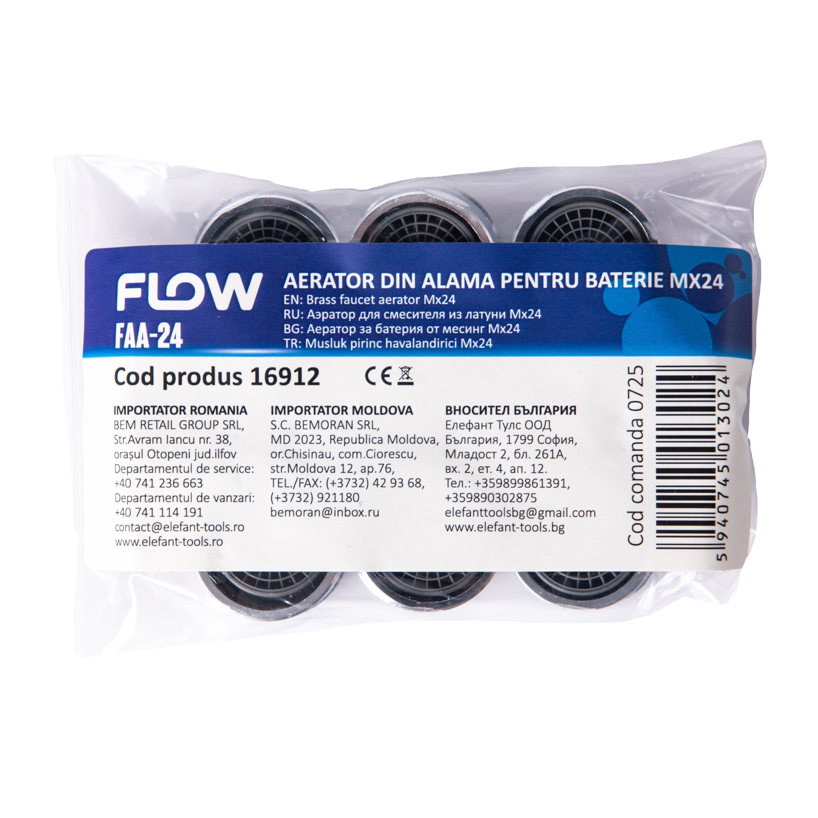 Aireador latón grifo Flow FAA-24, M24, accesorio instalaciones sanitarias