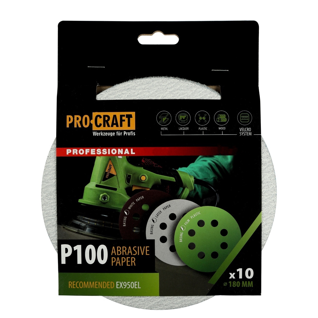 Disco abrasivo lijadora excéntrica ProCraft KB180.100, 180 mm, P100, juego 10 ud. - Imagen 6