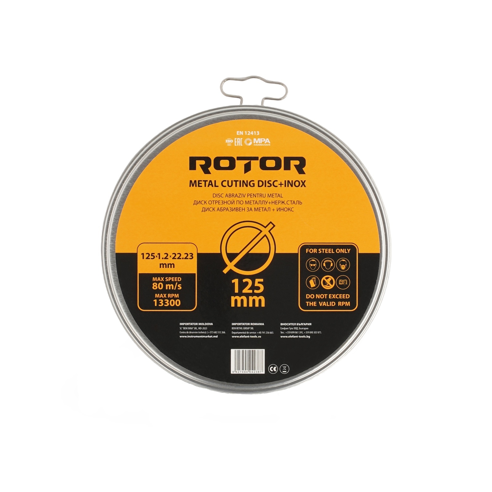 Disco abrasivo corte de metal Inox ROTOR, 125x1.2x22.23 mm, 1 ud. (v2)