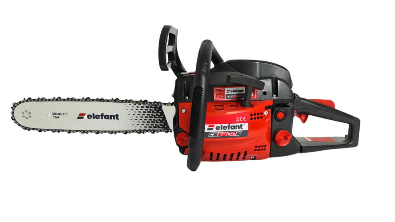 Motosierra en gasolina ELEFANT CS5800B, 5.5CP, 3400 rpm, 2 cuchillas 2 cadenas, 38/45 cm