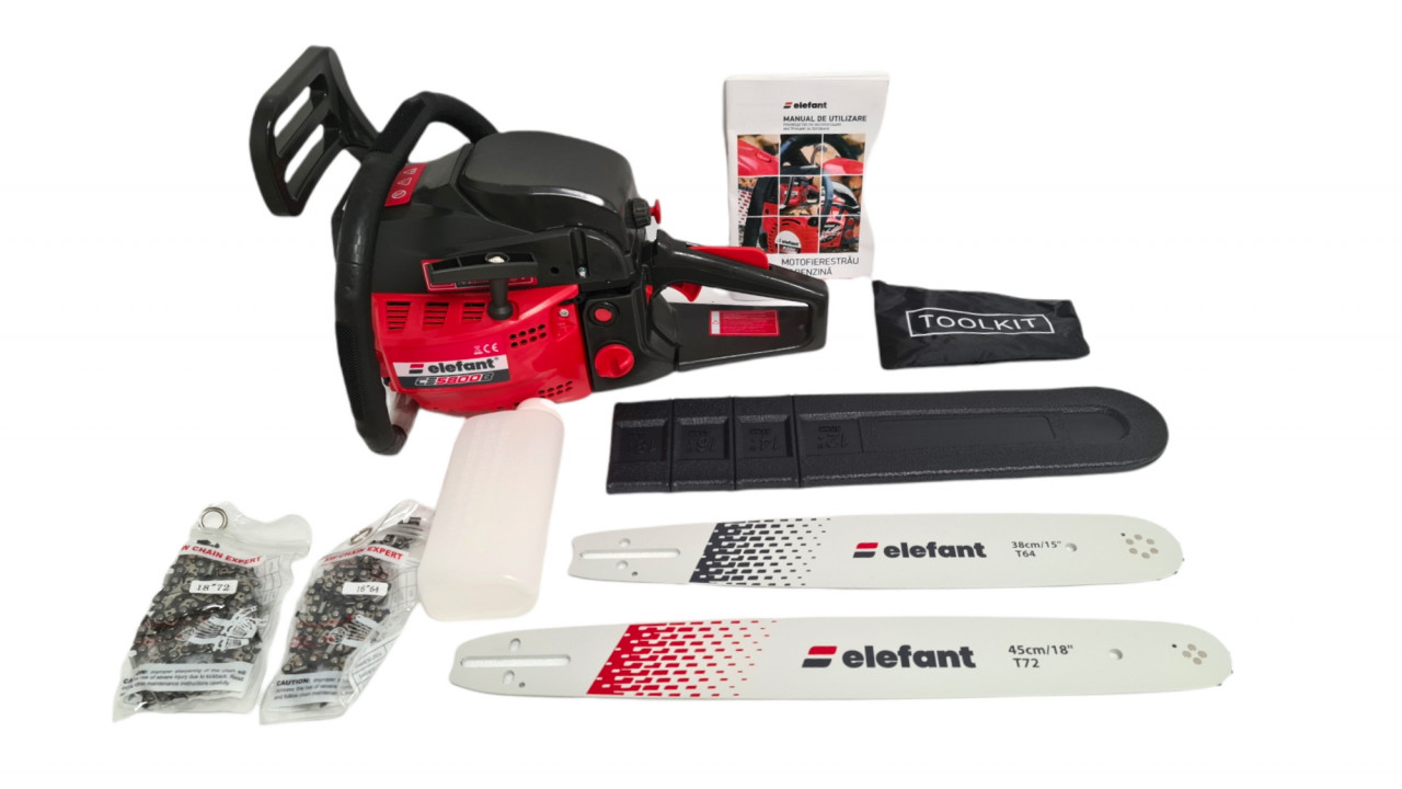 Motosierra en gasolina ELEFANT CS5800B, 5.5CP, 3400 rpm, 2 cuchillas 2 cadenas, 38/45 cm - Imagen 5