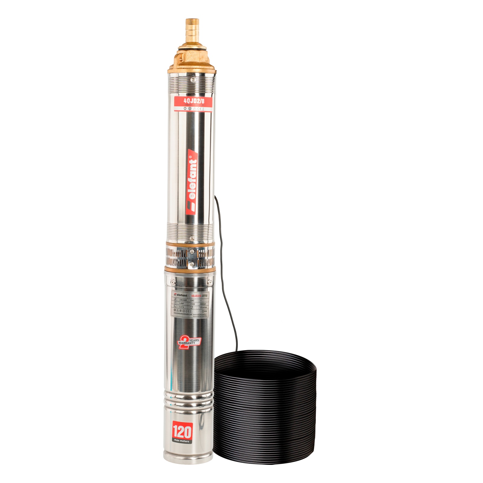 Bomba sumergible Elefant 4QJD2/8, 1100 W, 66 l/min, para pozo profundo