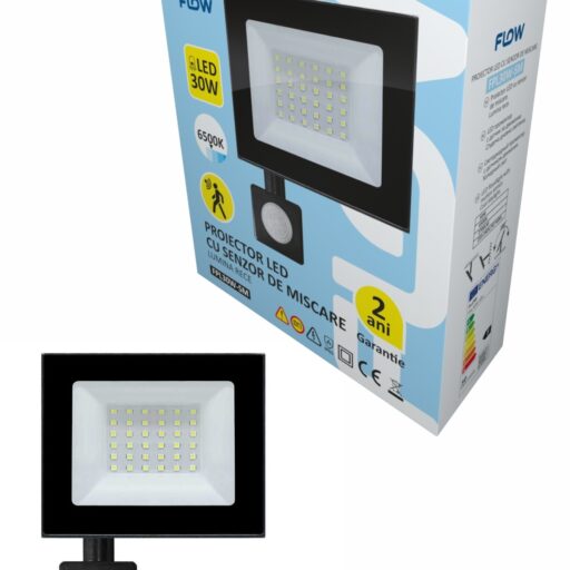 Proyector LED con sensor movimiento Flow FPL30 W-SM, 30 W, 6500K luz fría