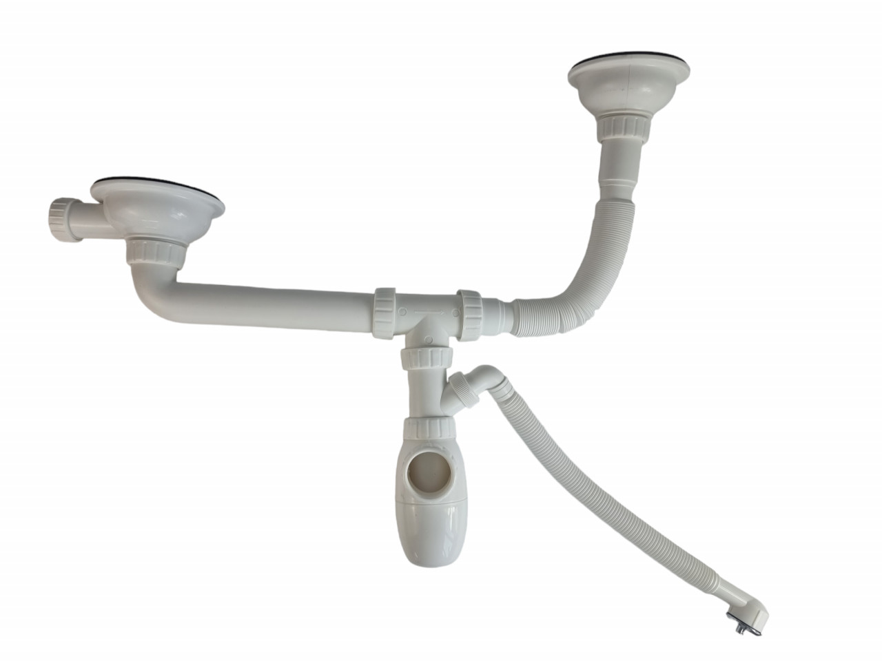 Sifón fregadero doble Elefant B710 V, accesorio instalaciones sanitarias